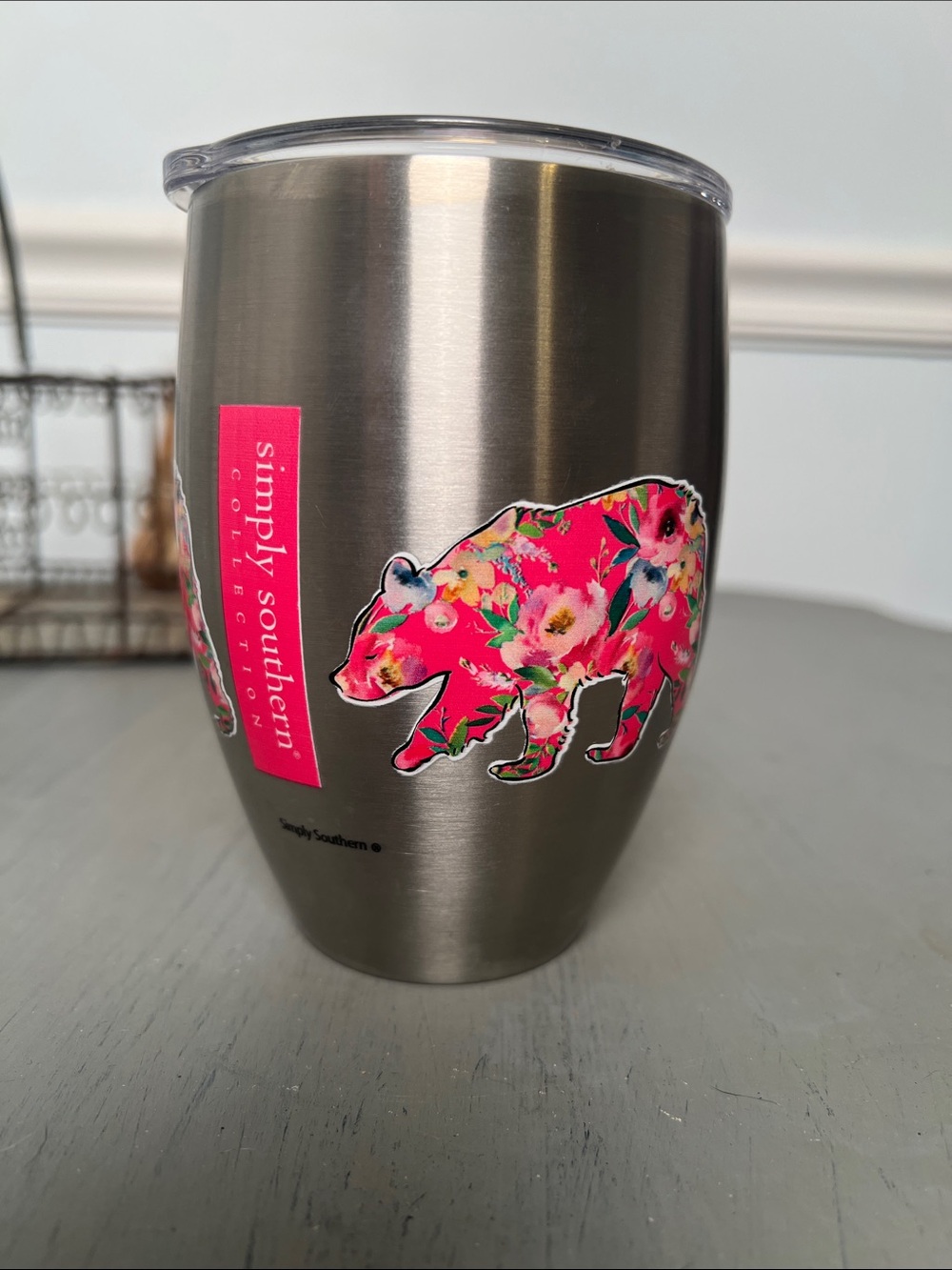 Simply Southern Pink Floral Bear Stainless Steel Tumbler - Floral Design 12 oz